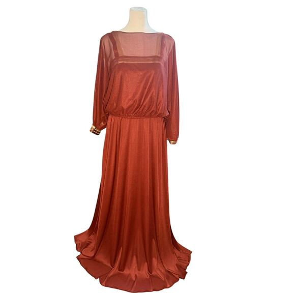 Vintage 70s Maxi Sheer Dress 13 Capelet‎ Disco Boho Dancing Queen Saturday Night - Picture 1 of 9